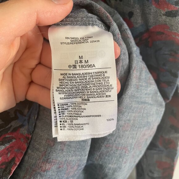 Gap 1969 Shirt Mens Size M Blue Red Floral Long Sleeve Casual Button Up Vintage - Picture 5 of 5